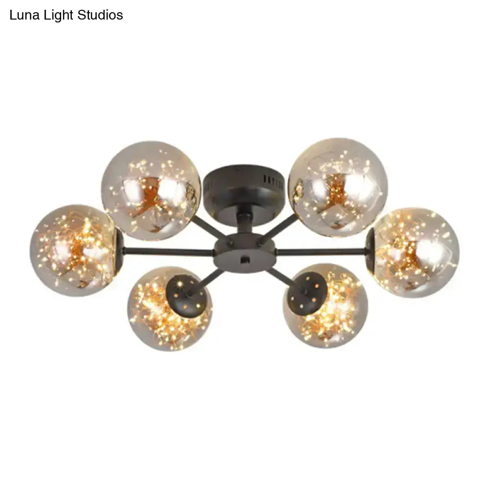 Black Globe Led Starry Semi Flush Mount Ceiling Light With Glass Shade