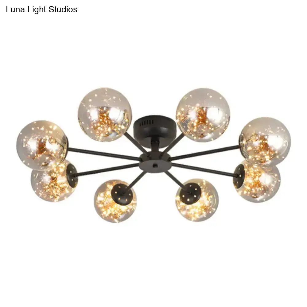 Black Globe Led Starry Semi Flush Mount Ceiling Light With Glass Shade