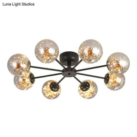 Black Globe Led Starry Semi Flush Mount Ceiling Light With Glass Shade