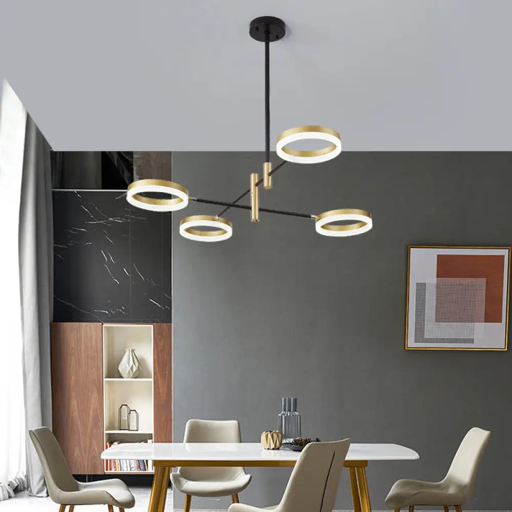 Black-Gold Adjustable Ring Chandelier With Led Acrylic Lights Modern Living Room Hanging Light 4 /