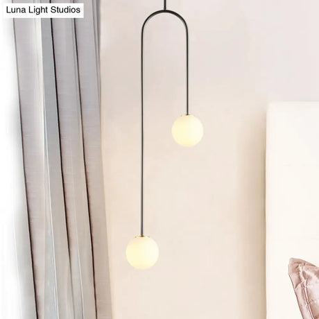 Black/Gold Ball Cluster Pendant Post-Modernist 2 Lights White Glass Led Ceiling Light Fixture With