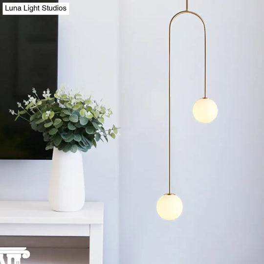 Black/Gold Ball Cluster Pendant Post-Modernist 2 Lights White Glass Led Ceiling Light Fixture With