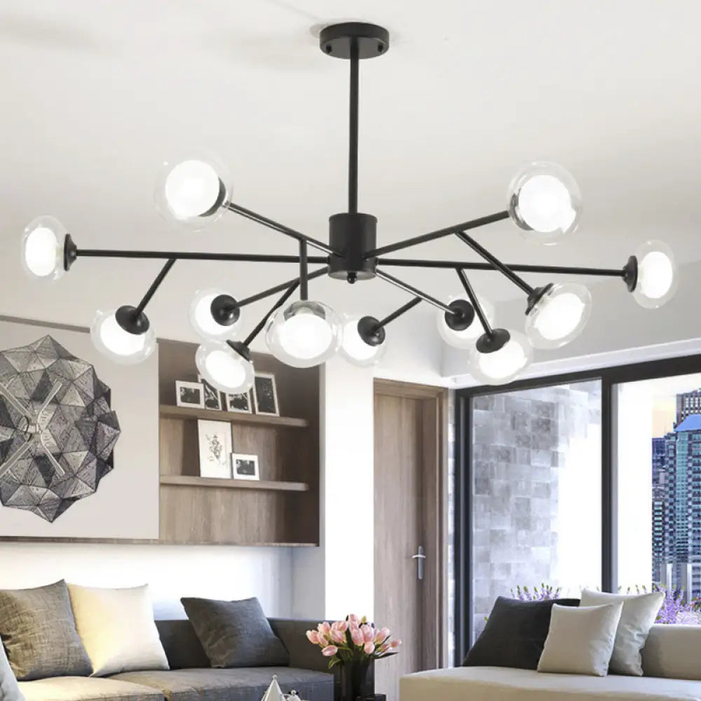 Black/Gold Bough Ceiling Chandelier - Postmodern Metal Hanging Light Kit With Milky Glass Shade