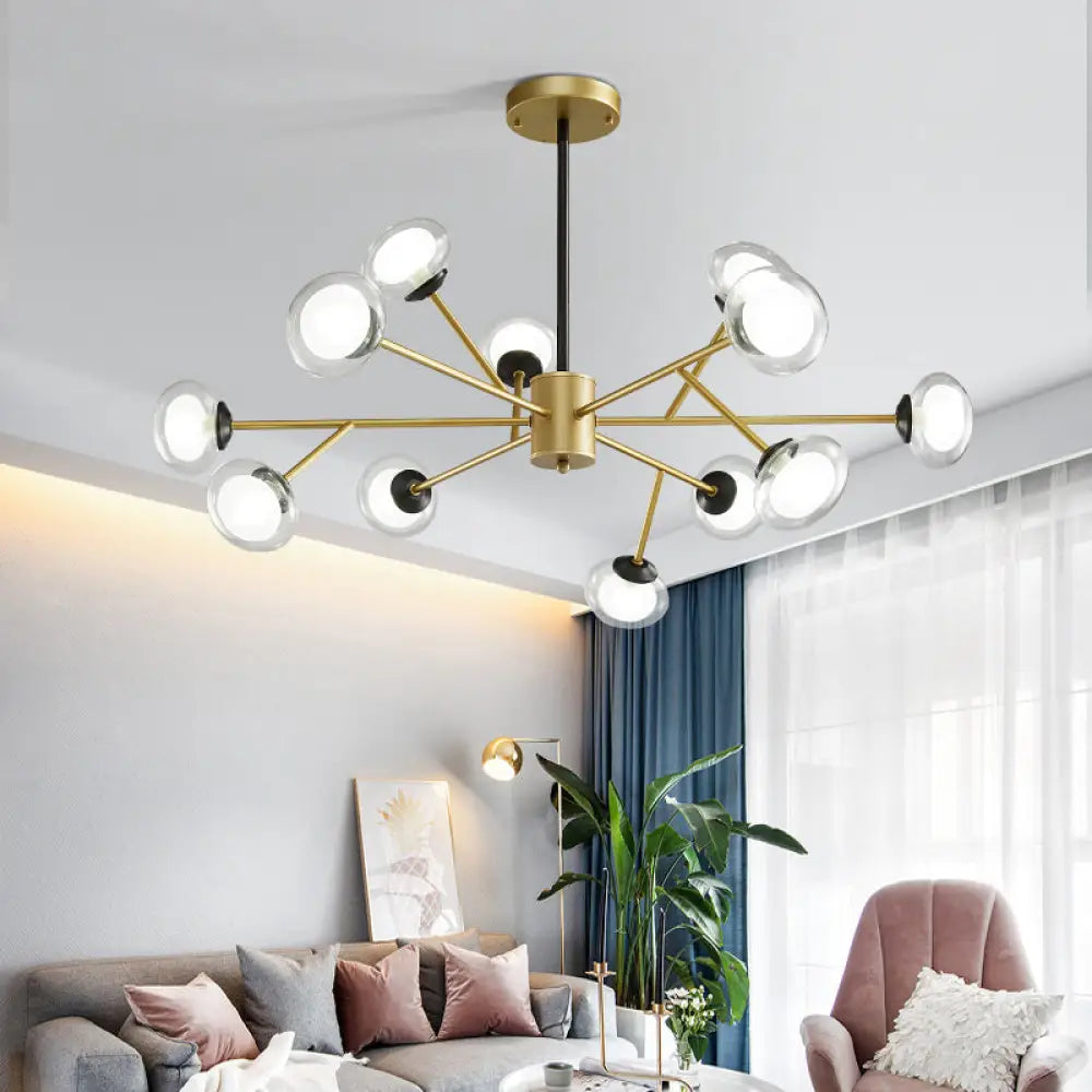 Black/Gold Bough Ceiling Chandelier - Postmodern Metal Hanging Light Kit With Milky Glass Shade