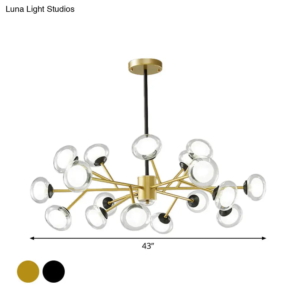 Postmodern Black/Gold Bough Ceiling Chandelier With Milky Glass Shades - 6/15/18 Head Metal Hanging