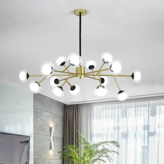 Black/Gold Bough Ceiling Chandelier - Postmodern Metal Hanging Light Kit With Milky Glass Shade