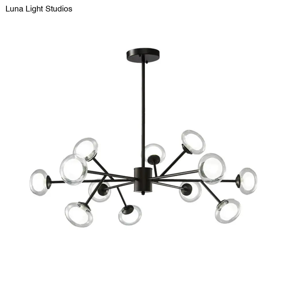 Postmodern Black/Gold Bough Ceiling Chandelier With Milky Glass Shades - 6/15/18 Head Metal Hanging