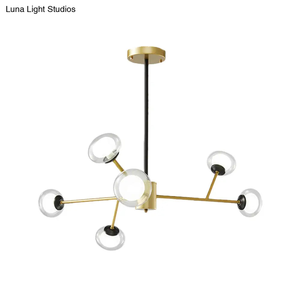 Black/Gold Bough Ceiling Chandelier - Postmodern Metal Hanging Light Kit With Milky Glass Shade