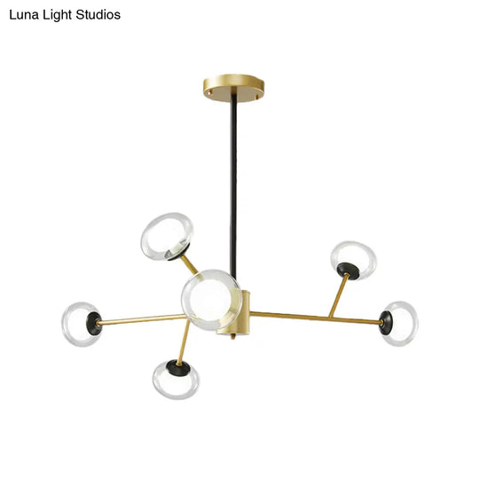 Black/Gold Bough Ceiling Chandelier - Postmodern Metal Hanging Light Kit With Milky Glass Shade