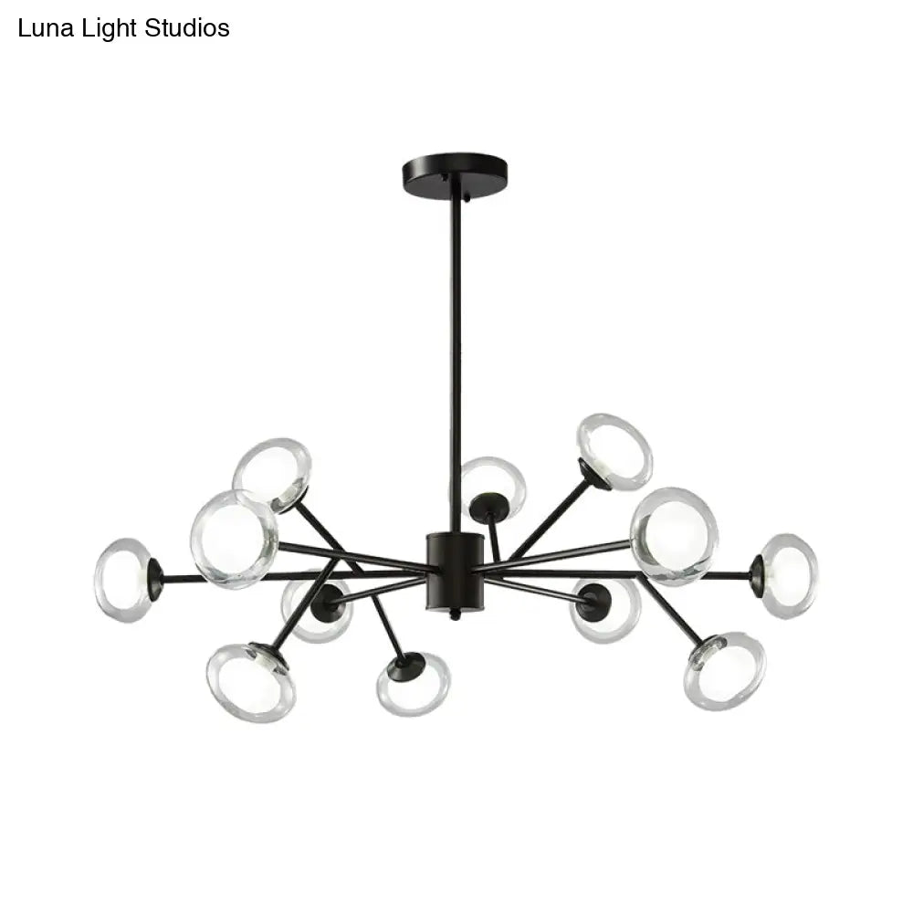 Black/Gold Bough Ceiling Chandelier - Postmodern Metal Hanging Light Kit With Milky Glass Shade