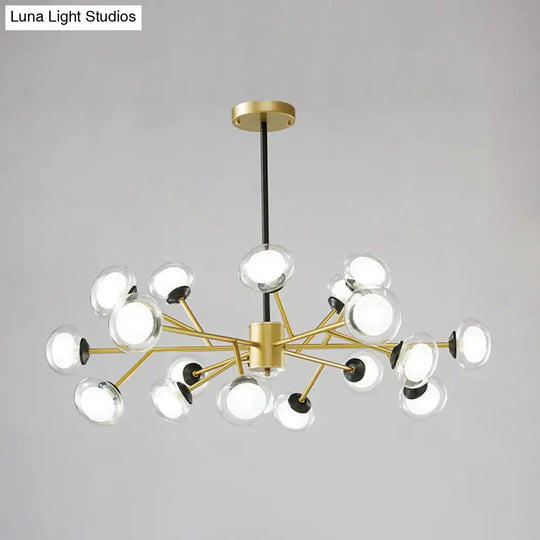 Postmodern Black/Gold Bough Ceiling Chandelier With Milky Glass Shades - 6/15/18 Head Metal Hanging