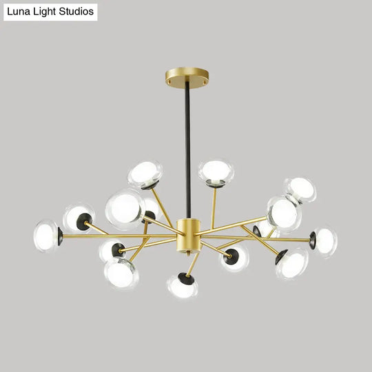 Postmodern Black/Gold Bough Ceiling Chandelier With Milky Glass Shades - 6/15/18 Head Metal Hanging