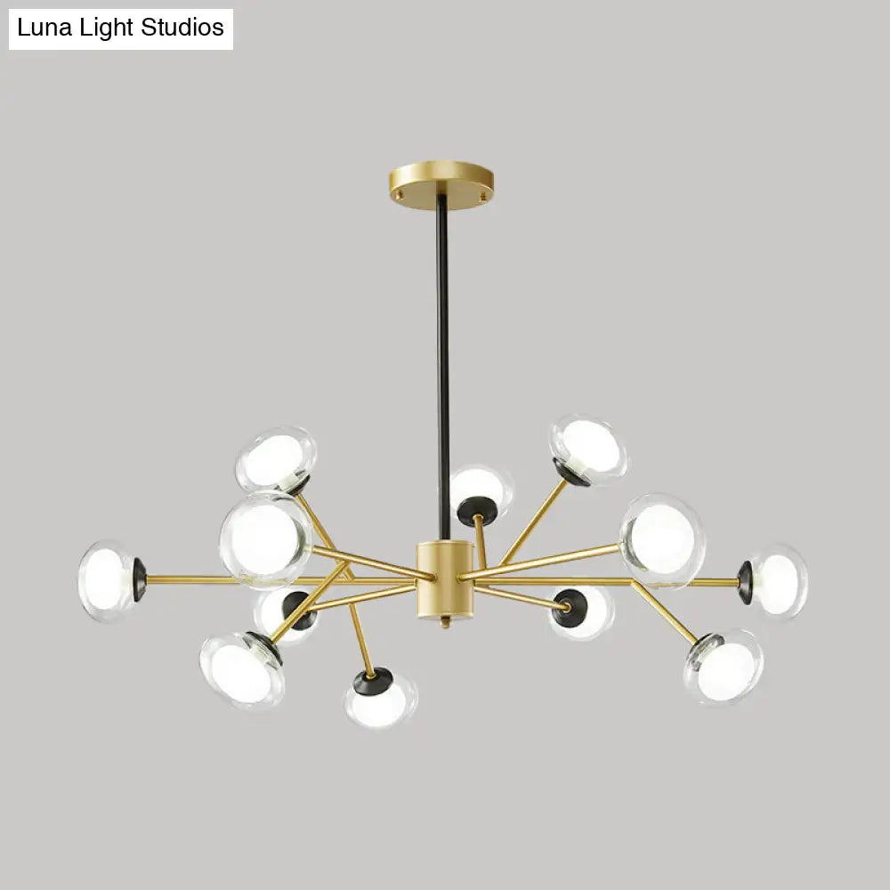 Black/Gold Bough Ceiling Chandelier - Postmodern Metal Hanging Light Kit With Milky Glass Shade