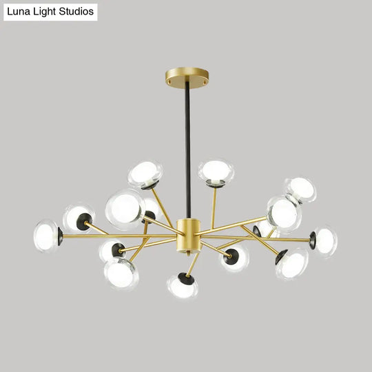 Black/Gold Bough Ceiling Chandelier - Postmodern Metal Hanging Light Kit With Milky Glass Shade