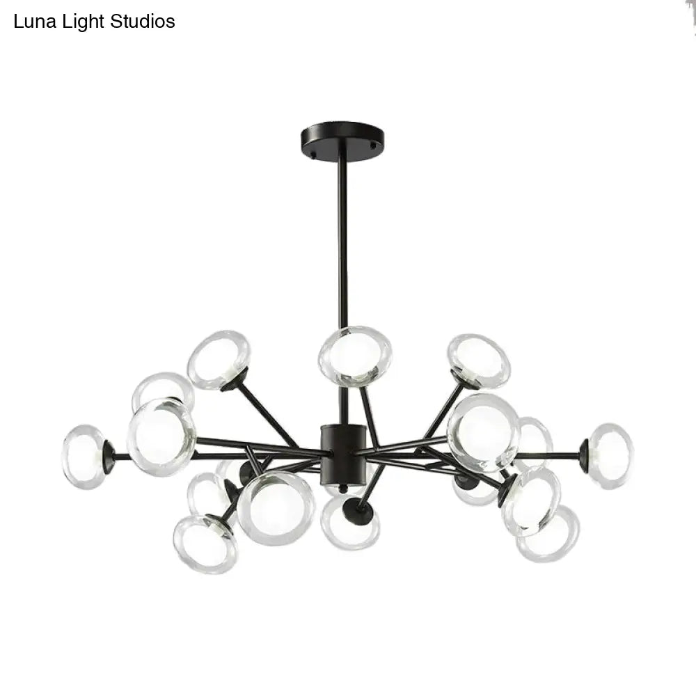 Black/Gold Bough Ceiling Chandelier - Postmodern Metal Hanging Light Kit With Milky Glass Shade