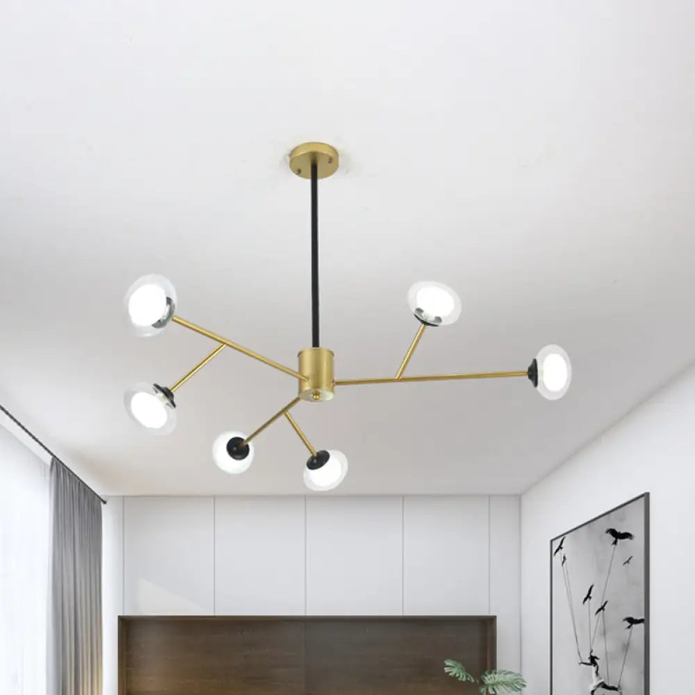 Black/Gold Bough Ceiling Chandelier - Postmodern Metal Hanging Light Kit With Milky Glass Shade