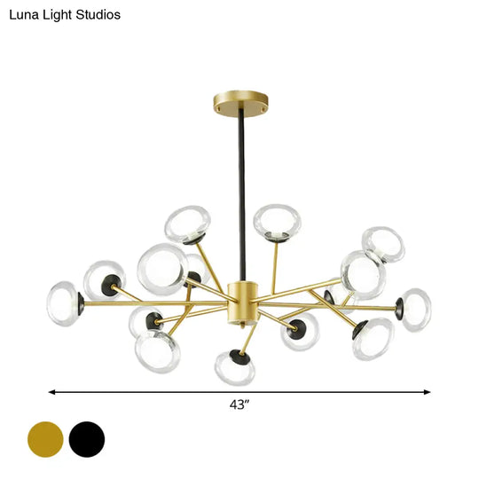 Postmodern Black/Gold Bough Ceiling Chandelier With Milky Glass Shades - 6/15/18 Head Metal Hanging