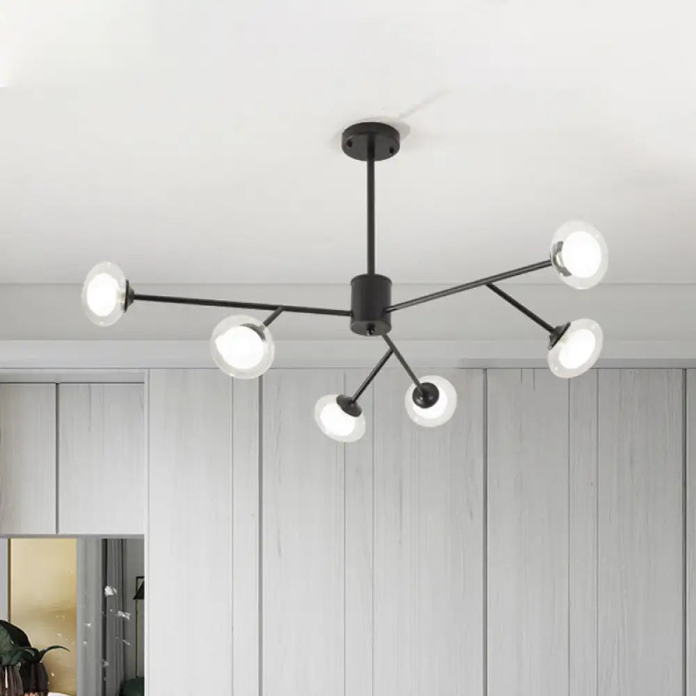 Black/Gold Bough Ceiling Chandelier - Postmodern Metal Hanging Light Kit With Milky Glass Shade