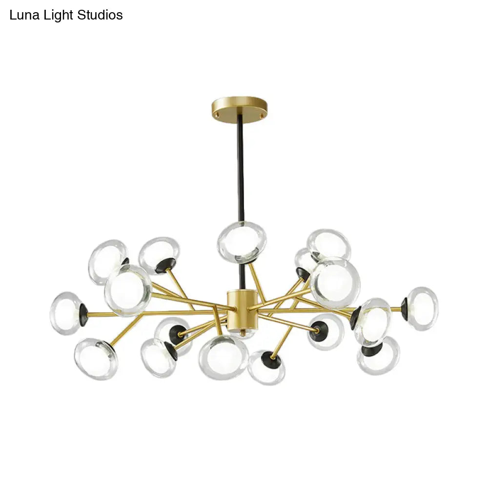 Postmodern Black/Gold Bough Ceiling Chandelier With Milky Glass Shades - 6/15/18 Head Metal Hanging