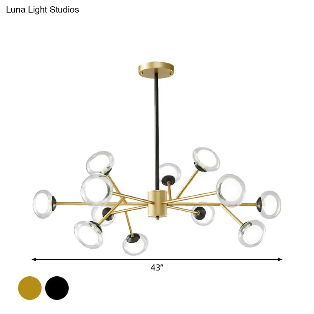 Postmodern Black/Gold Bough Ceiling Chandelier With Milky Glass Shades - 6/15/18 Head Metal Hanging