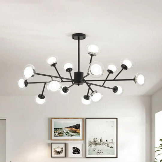 Black/Gold Bough Ceiling Chandelier - Postmodern Metal Hanging Light Kit With Milky Glass Shade