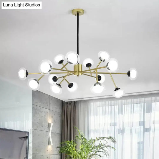 Postmodern Black/Gold Bough Ceiling Chandelier With Milky Glass Shades - 6/15/18 Head Metal Hanging