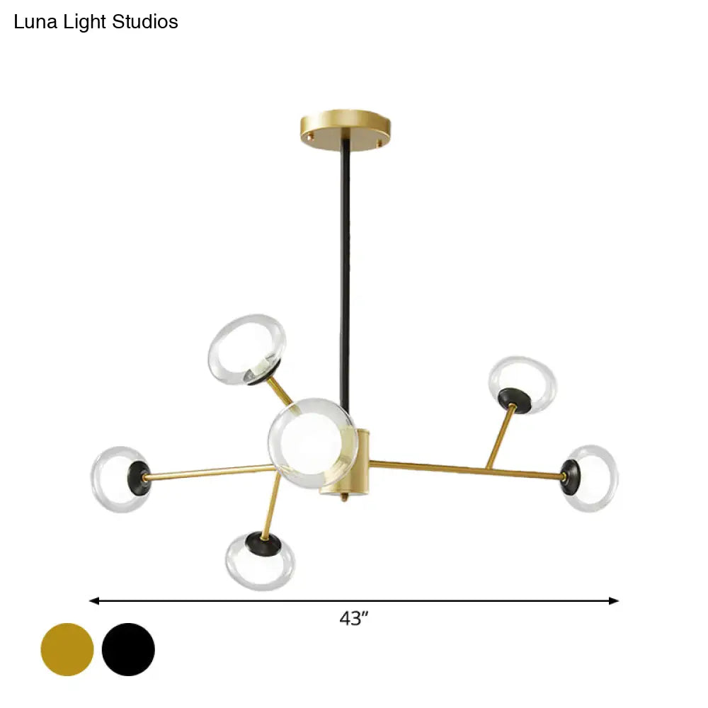 Black/Gold Bough Ceiling Chandelier - Postmodern Metal Hanging Light Kit With Milky Glass Shade