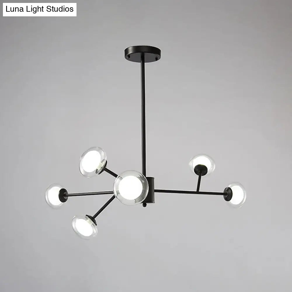 Black/Gold Bough Ceiling Chandelier - Postmodern Metal Hanging Light Kit With Milky Glass Shade