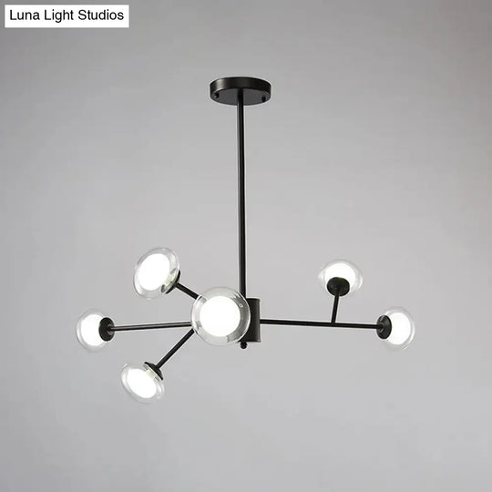 Black/Gold Bough Ceiling Chandelier - Postmodern Metal Hanging Light Kit With Milky Glass Shade