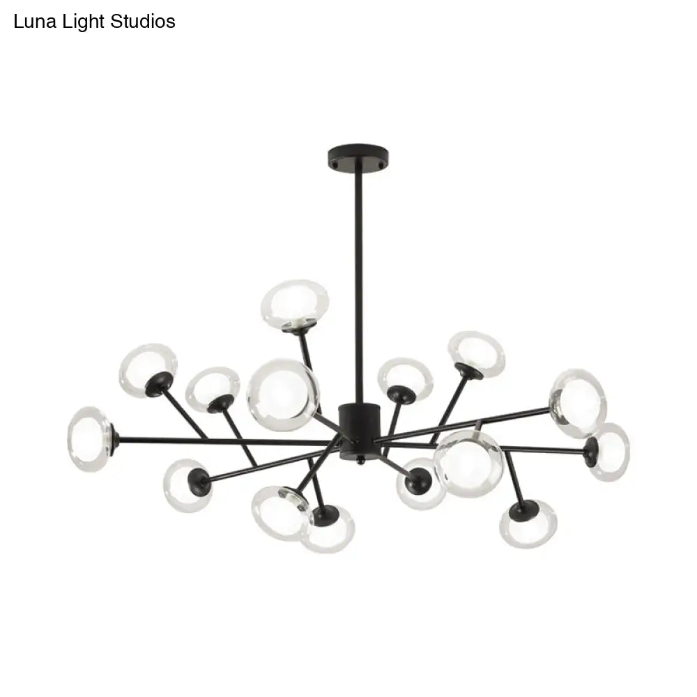 Black/Gold Bough Ceiling Chandelier - Postmodern Metal Hanging Light Kit With Milky Glass Shade