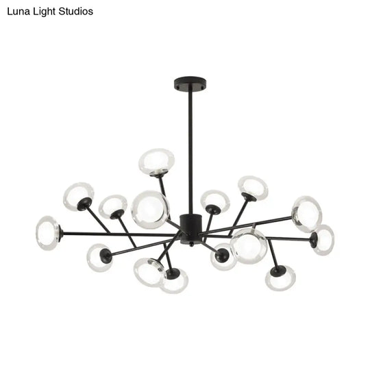 Black/Gold Bough Ceiling Chandelier - Postmodern Metal Hanging Light Kit With Milky Glass Shade