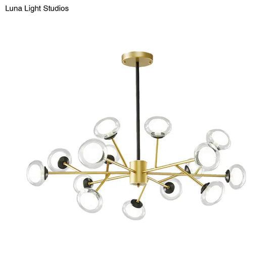 Postmodern Black/Gold Bough Ceiling Chandelier With Milky Glass Shades - 6/15/18 Head Metal Hanging