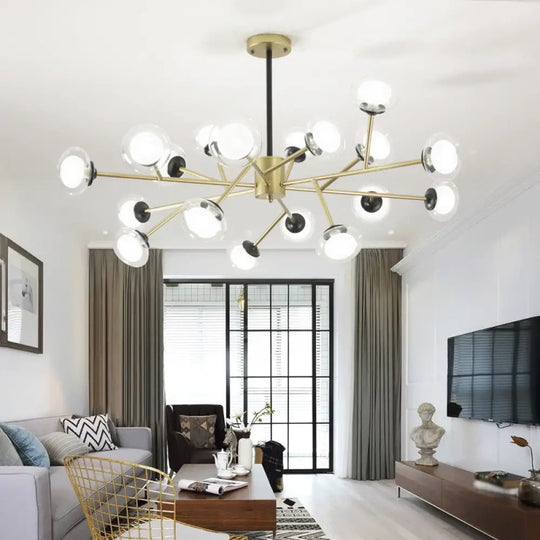 Black/Gold Bough Ceiling Chandelier - Postmodern Metal Hanging Light Kit With Milky Glass Shade