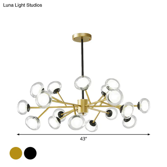 Black/Gold Bough Ceiling Chandelier - Postmodern Metal Hanging Light Kit With Milky Glass Shade