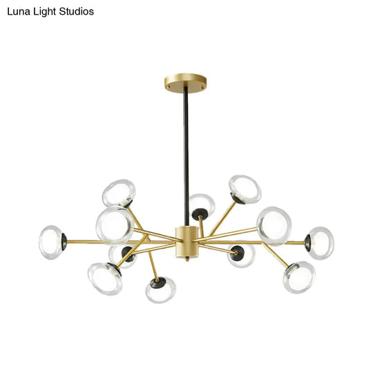 Black/Gold Bough Ceiling Chandelier - Postmodern Metal Hanging Light Kit With Milky Glass Shade