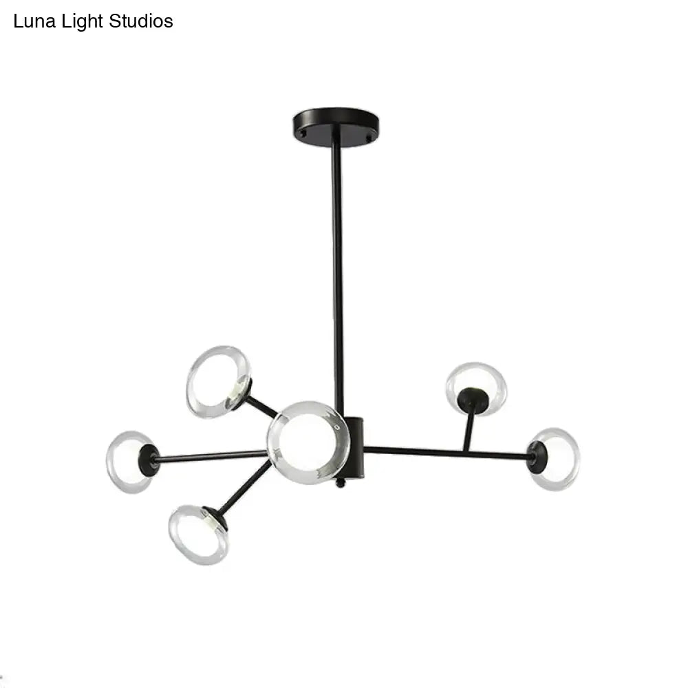 Black/Gold Bough Ceiling Chandelier - Postmodern Metal Hanging Light Kit With Milky Glass Shade