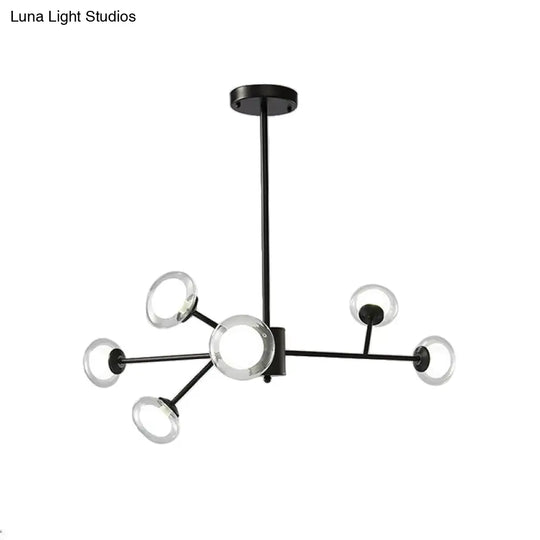 Black/Gold Bough Ceiling Chandelier - Postmodern Metal Hanging Light Kit With Milky Glass Shade