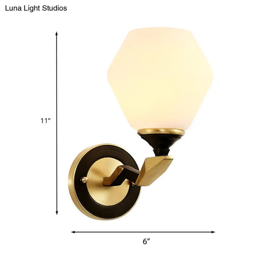 Black-Gold Geometric Sconce Light With Antique Ivory Glass For Bedroom