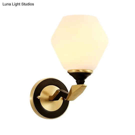 Black-Gold Geometric Sconce Light With Antique Ivory Glass For Bedroom