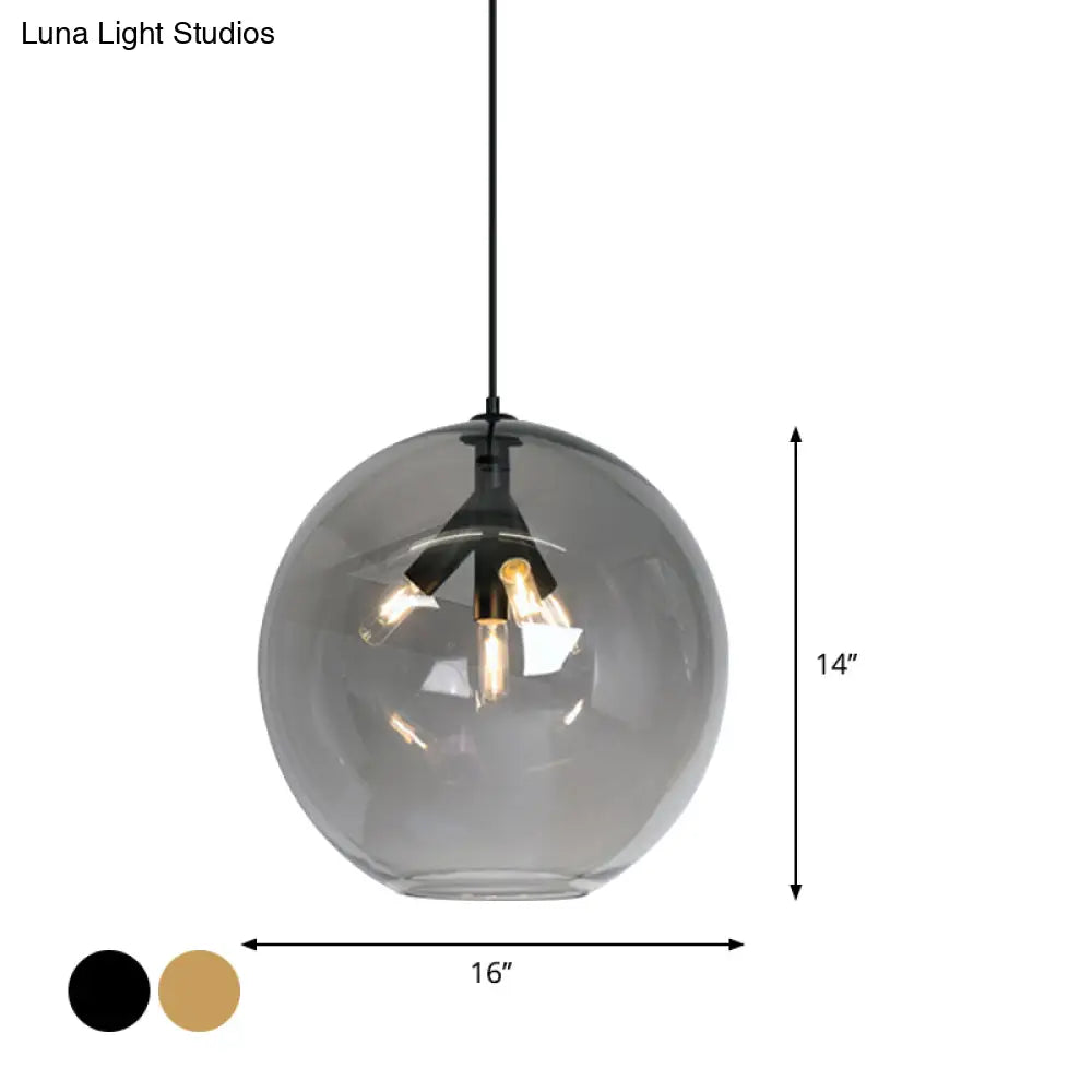 Black/Gold Globe Pendant Triple Head Chandelier With Clear Glass - Modern And Mini