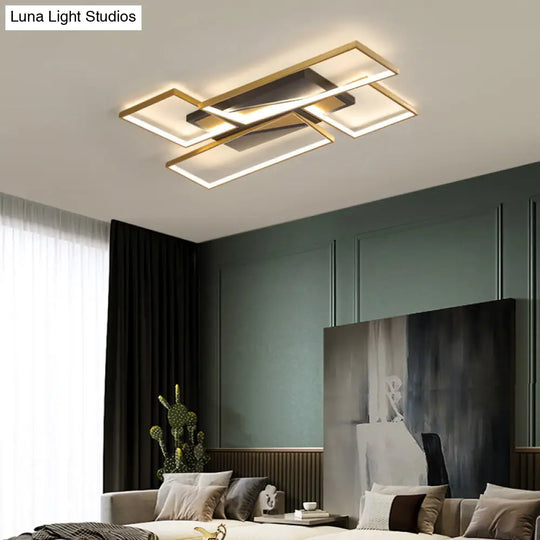 Black-Gold Led Flush Mount Ceiling Fixture For Living Room