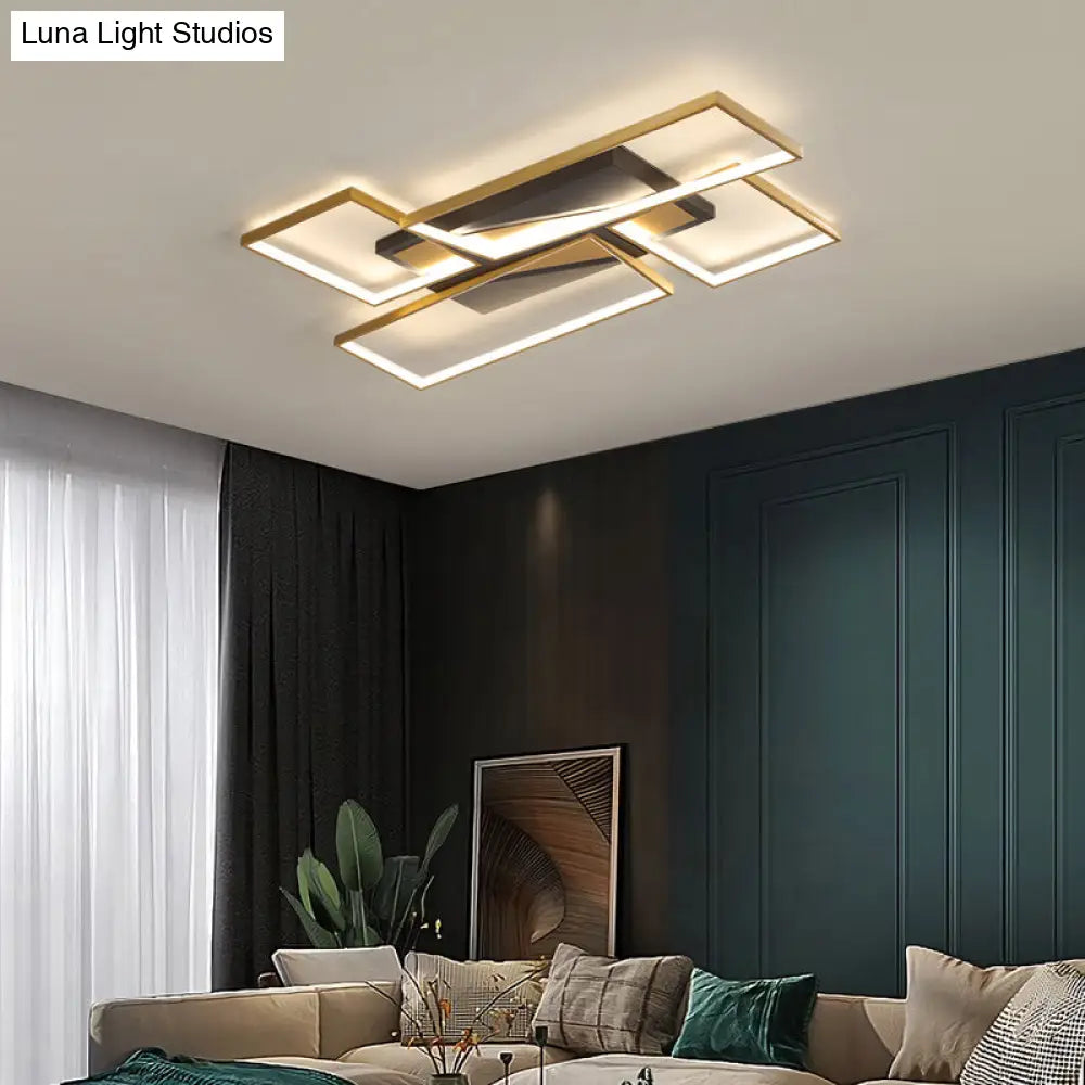 Black-Gold Led Flush Mount Ceiling Fixture For Living Room