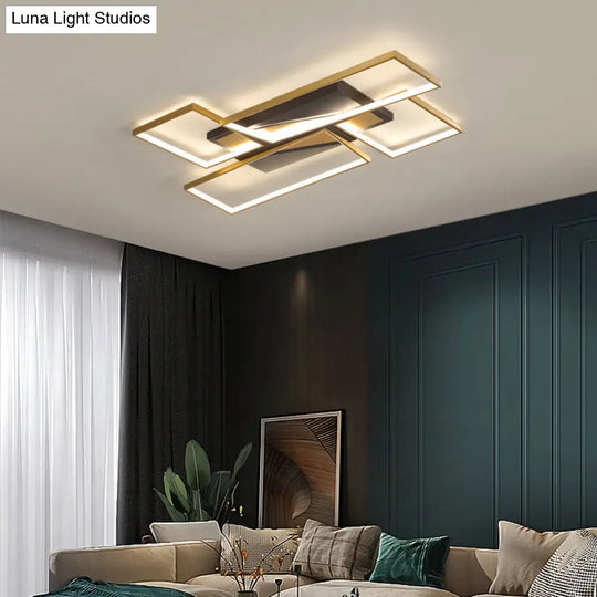 Black - Gold Led Flush Mount Ceiling Fixture For Living Room