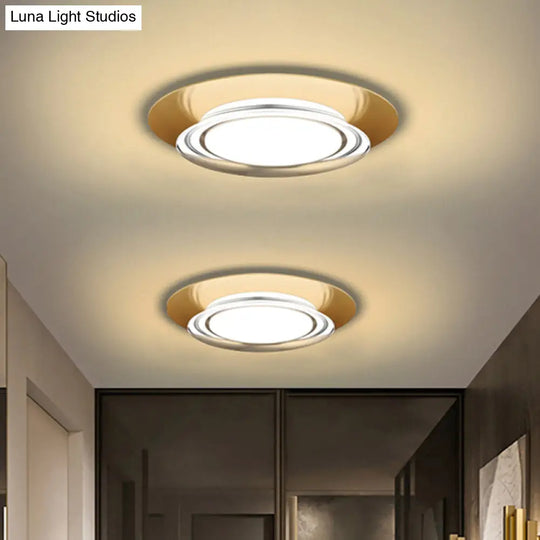 Black/Gold Led Metal Flush Mount Ceiling Light In Warm/White For Parlor