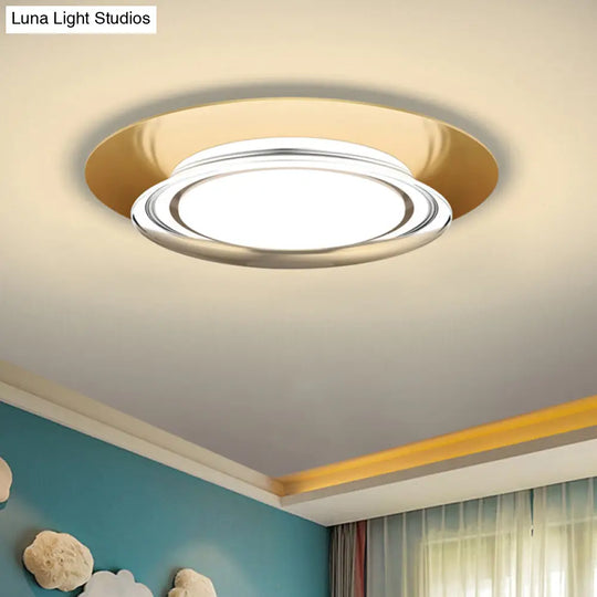 Black/Gold Led Metal Flush Mount Ceiling Light In Warm/White For Parlor