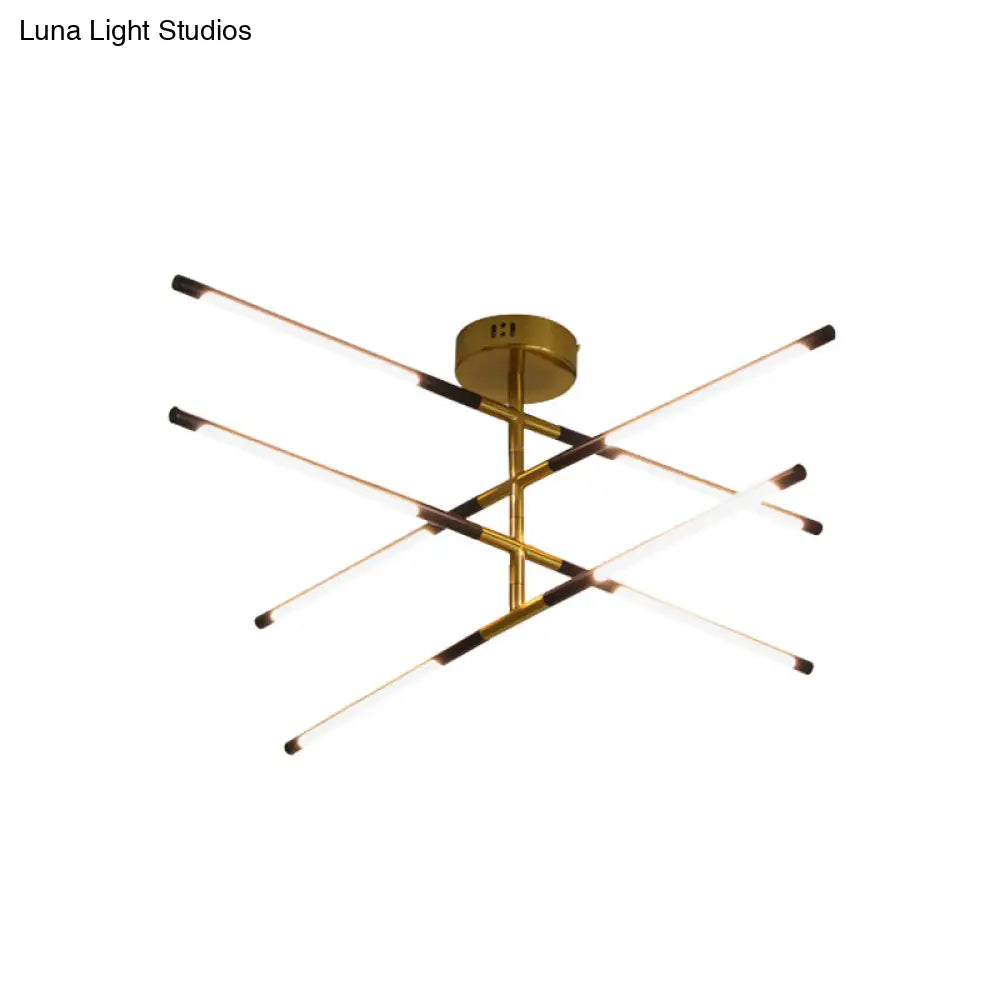 Black & Gold Linear Ceiling Chandelier - Modern Style With 8 Heads