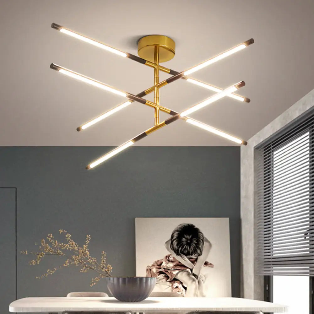 Black & Gold Linear Ceiling Chandelier - Modern Style With 8 Heads Black-Gold