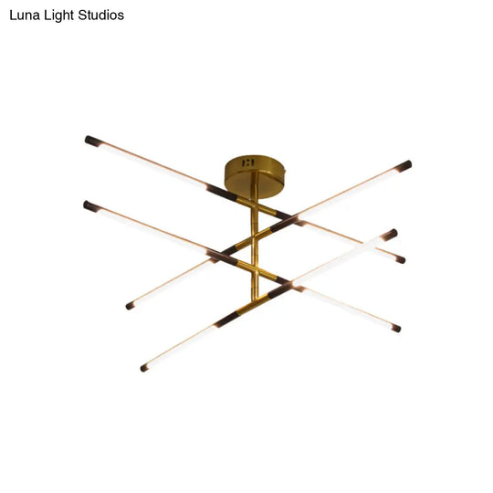 Modern Metal Linear Chandelier - Black & Gold Pendant With 8 Heads