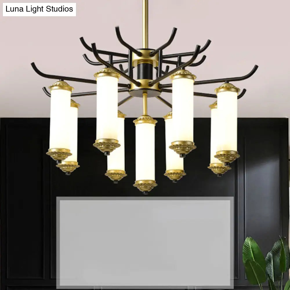 Black-Gold Metal Starburst Suspension Pendant Light: 9/11 Arm Rustic Style Chandelier