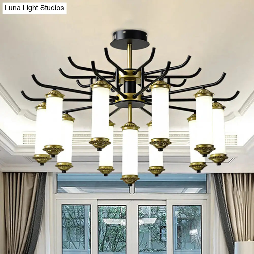 Black-Gold Metal Starburst Suspension Pendant Light: 9/11 Arm Rustic Style Chandelier